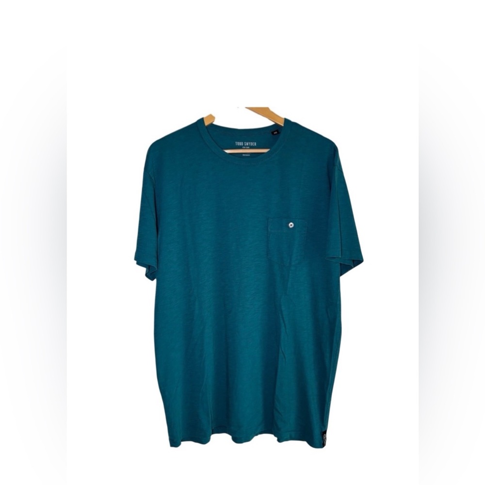 Todd Snyder Mens XXL T-shirt Short Sleeve Top Teal Pocket 100% Cotton 23x30